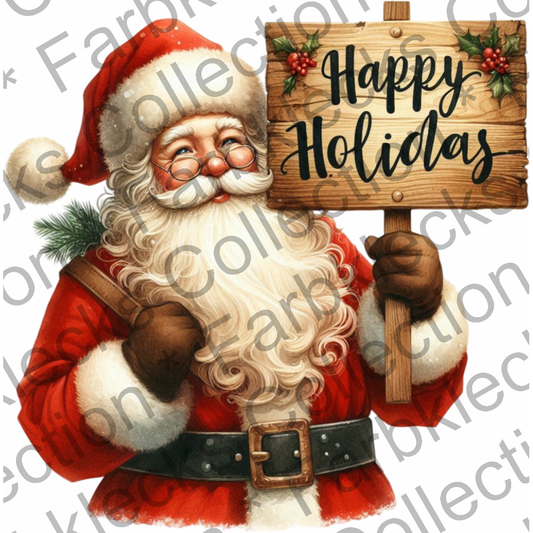 Motivtransfer 8323 Santa mit Schild Happy Holidays