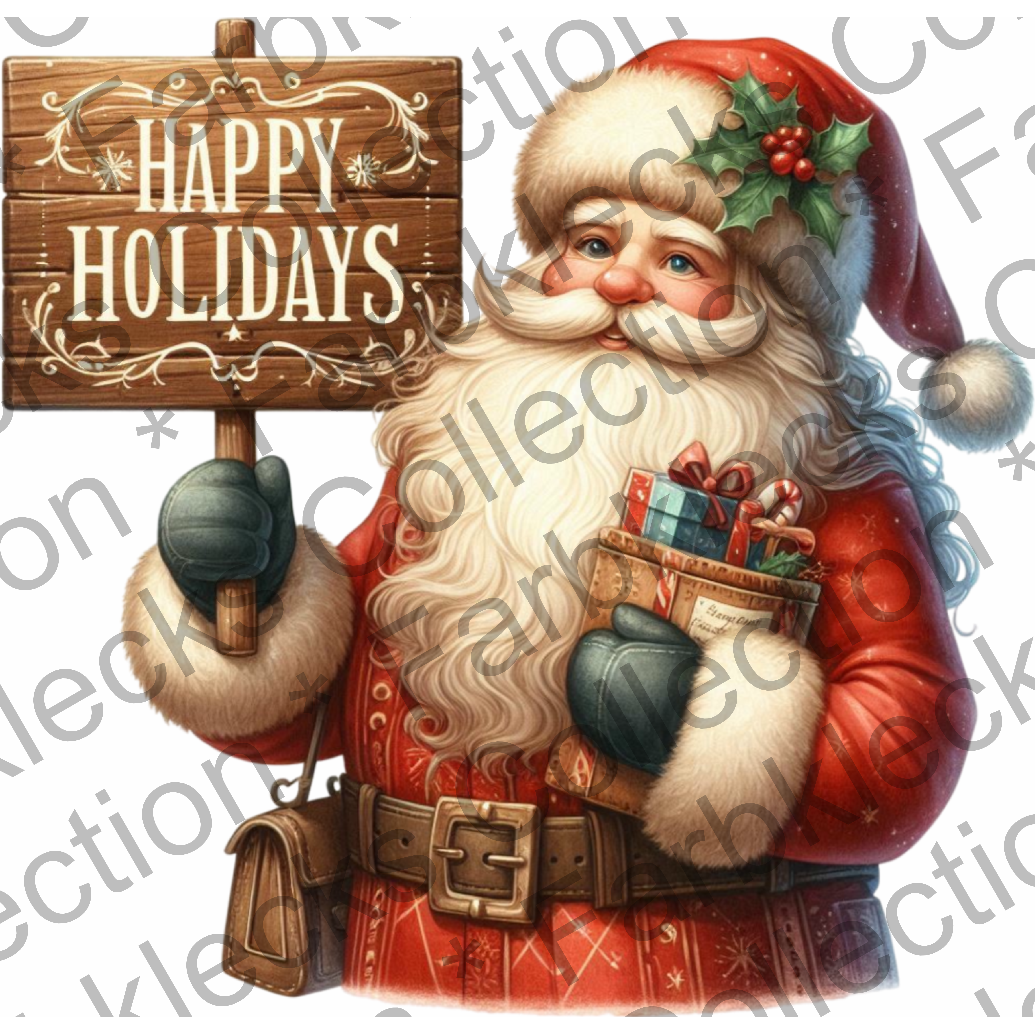 Motivtransfer 8325 Santa mit Schild Happy Holidays