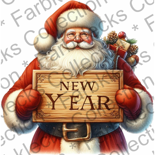 Motivtransfer 8328 Santa mit Schild New Year