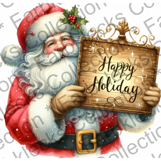 Motivtransfer 8330 Santa mit Schild Happy Holidays