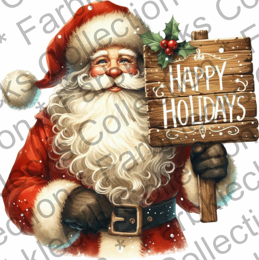 Motivtransfer 8331 Santa mit Schild Happy Holidays