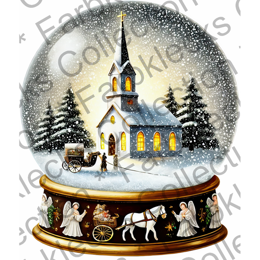 Motivtransfer 8389 Weihnachtliche Schneekugel mit verschneiter Kirche