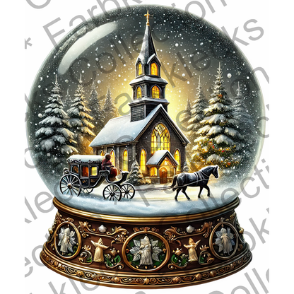 Motivtransfer 8397 Weihnachtliche Schneekugel mit Kirche und Kutsche