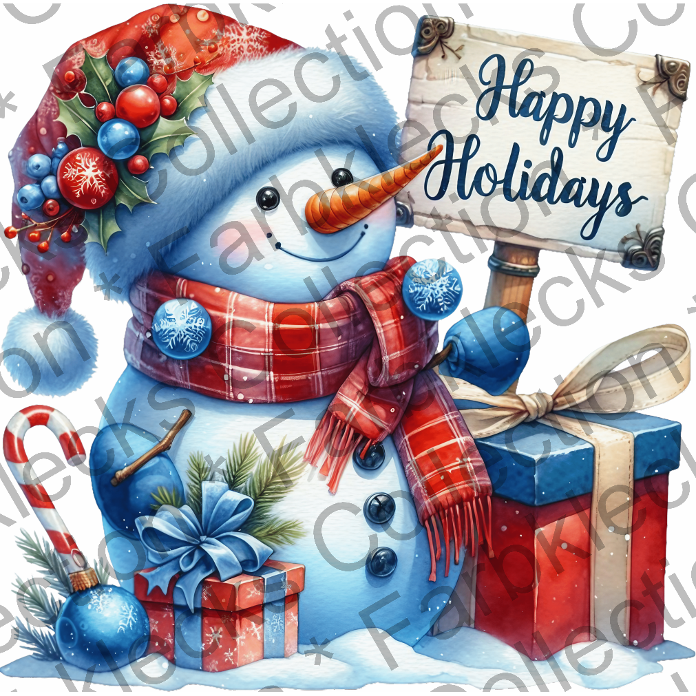 Motivtransfer 8612 Schneemann mit Schild Happy Holidays