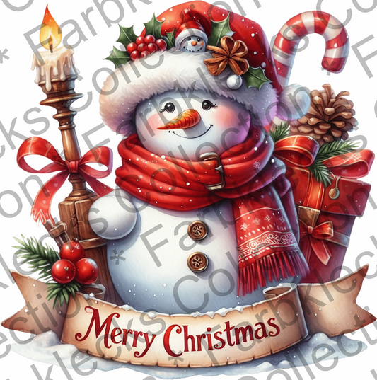 Motivtransfer 8613 Schneemann mit Schild Merry Christmas