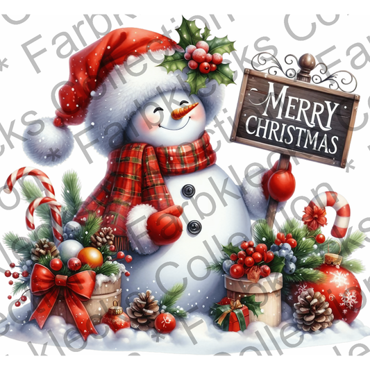 Motivtransfer 8619 Schneemann mit Schild Merry Christmas