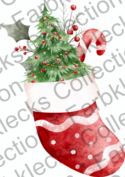 Motivtransfer 9225 Watercolor Socke mit Tannenbaum