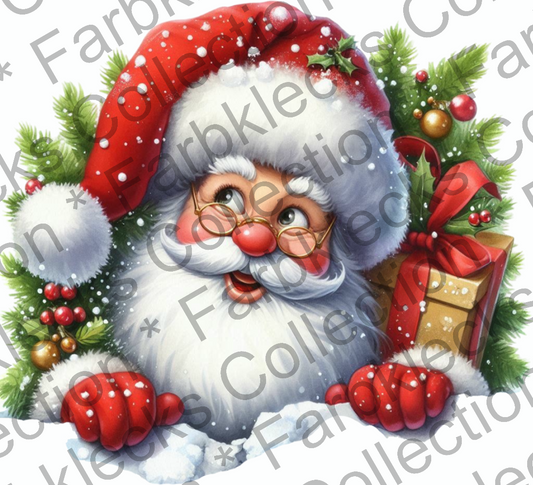 Motivtransfer 9333 Peeking Santa mit Schnee