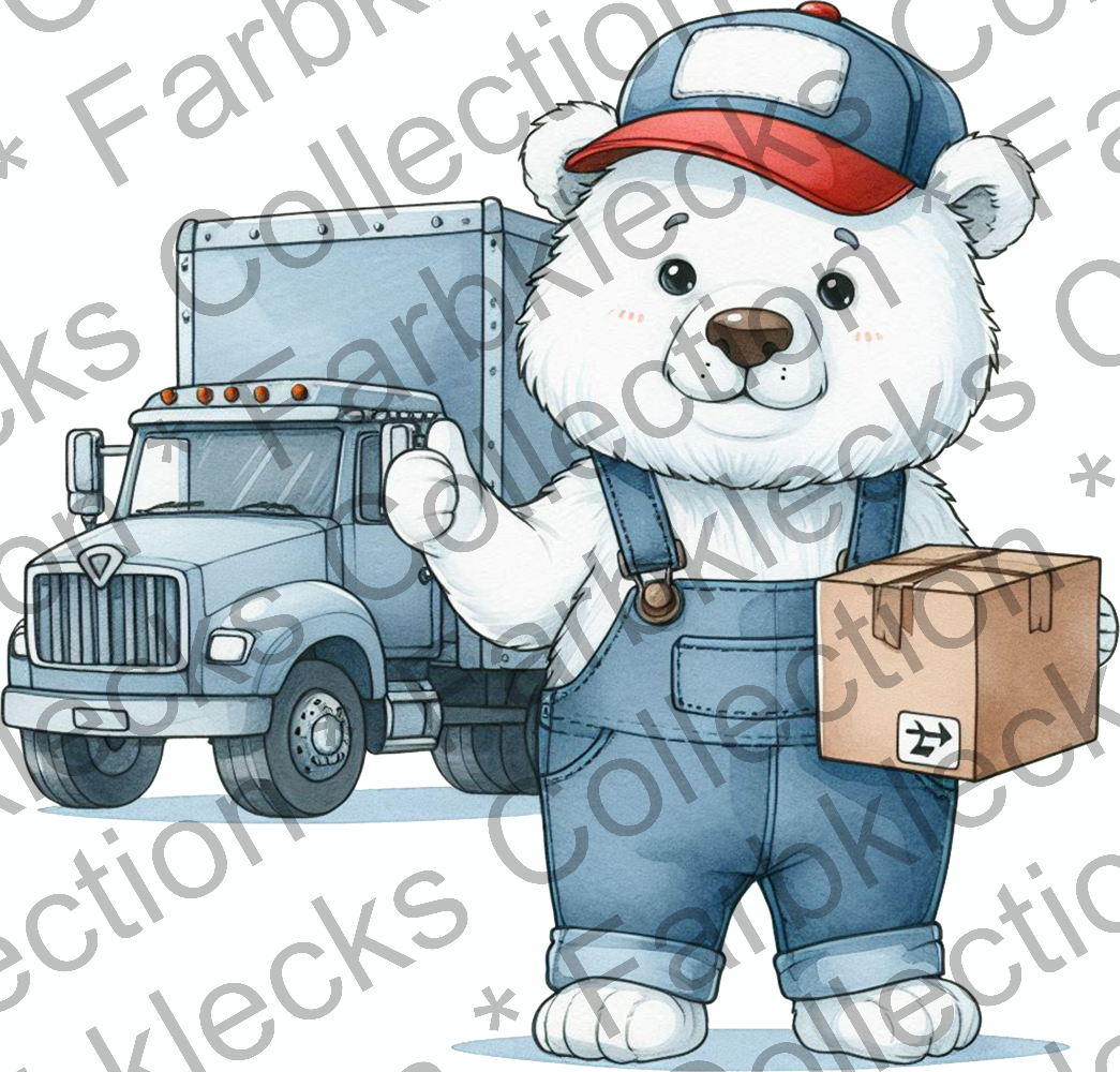 Motivtransfer 9670 Eisbär als Trucker mit Paket