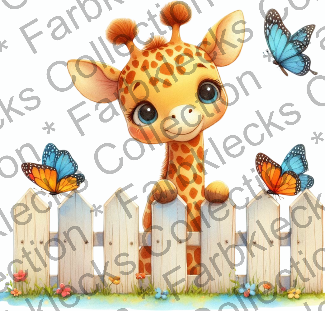 Motivtransfer 9773 Giraffe am Gartenzaun